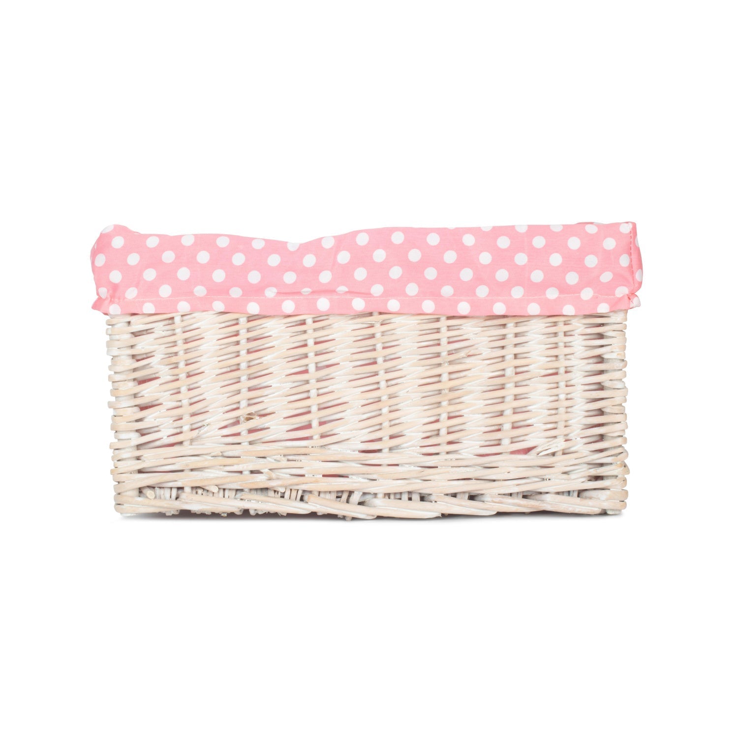 Medium White Wash Willow Storage Basket with Pink Spotty Lining - REGN