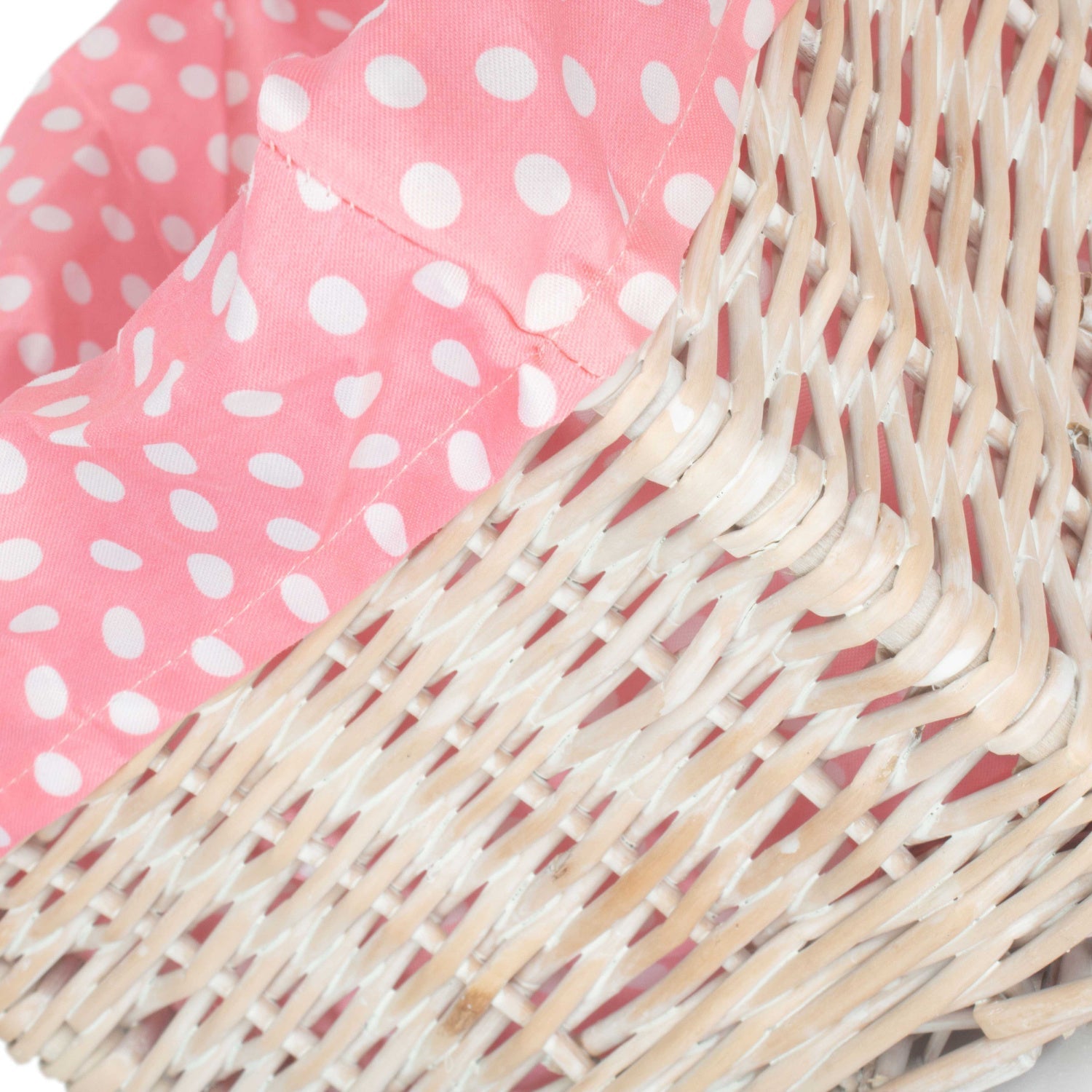 Medium White Wash Willow Storage Basket with Pink Spotty Lining - REGN
