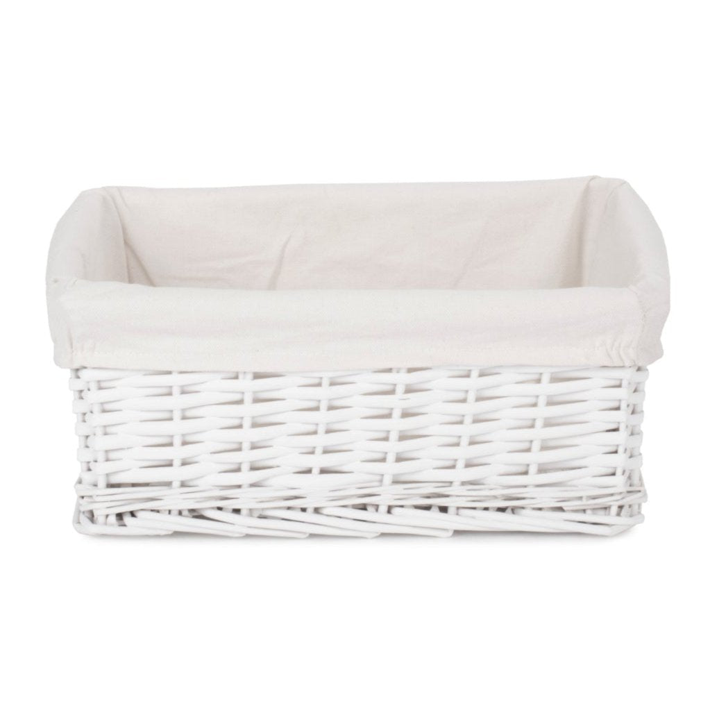 Medium White Wicker Storage Basket with White Lining - REGN