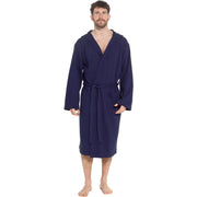 Sock Stack Men's Hooded Waffle Cotton Bathrobe Navy 100% Cotton Super Absorbent Spa