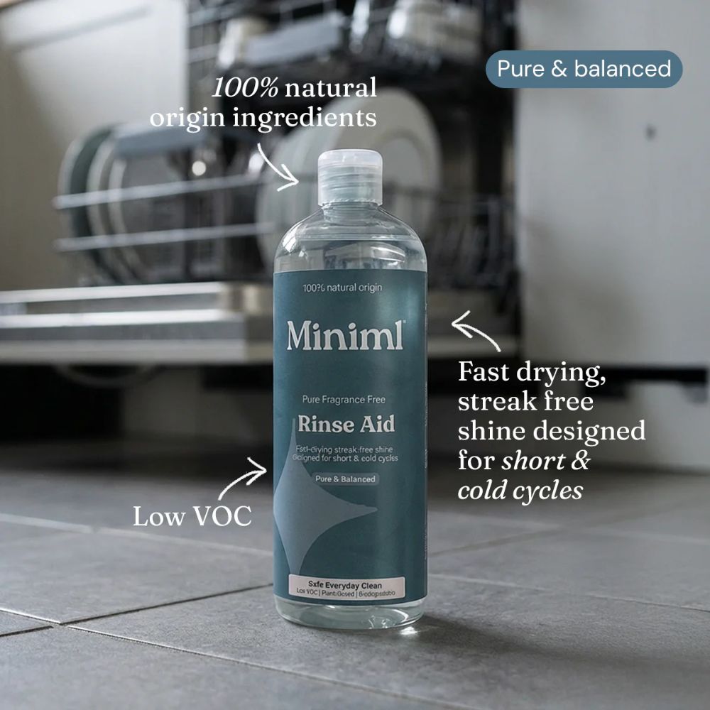 Miniml Pure Fragrance Free Dishwasher Rinse Aid 400ml Plant - Based Formula - REGN