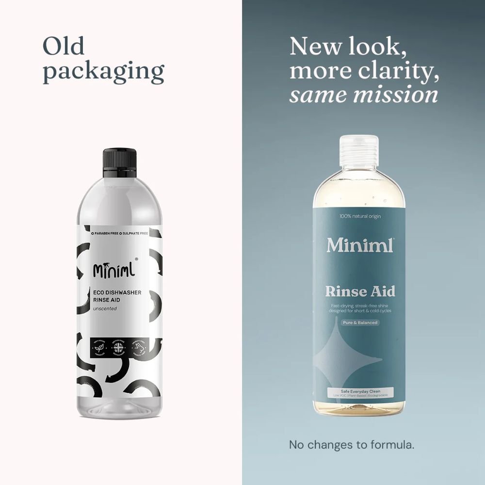 Miniml Pure Fragrance Free Dishwasher Rinse Aid 400ml Plant - Based Formula - REGN