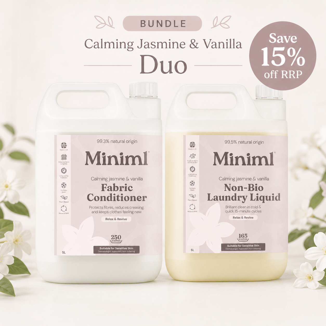 Miniml Wild Jasmine + Vanilla Laundry Liquid & Fabric Conditioner Bundle - REGN