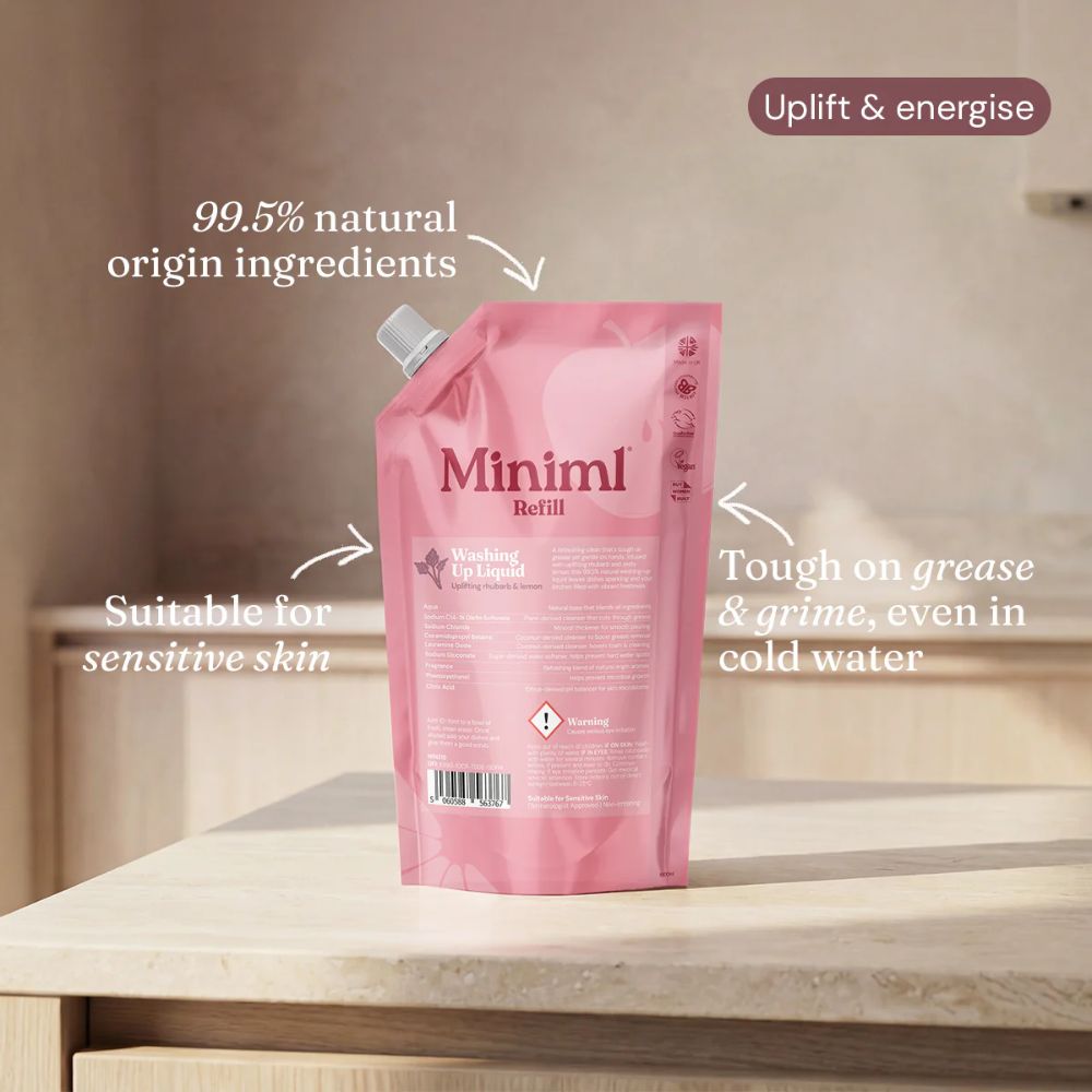 Miniml Wild Rhubarb + Lemon Washing Up Liquid 1L Refill | Powerful and Gentle - REGN