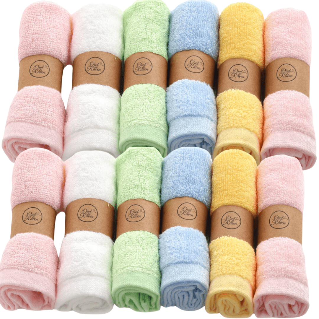 Multicolour Bamboo Organic Soft Face Cloths - Luxury Eco Face Flannels, 12 Pack - REGN