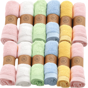 Multicolour Bamboo Organic Soft Face Cloths - Luxury Eco Face Flannels, 12 Pack - REGN