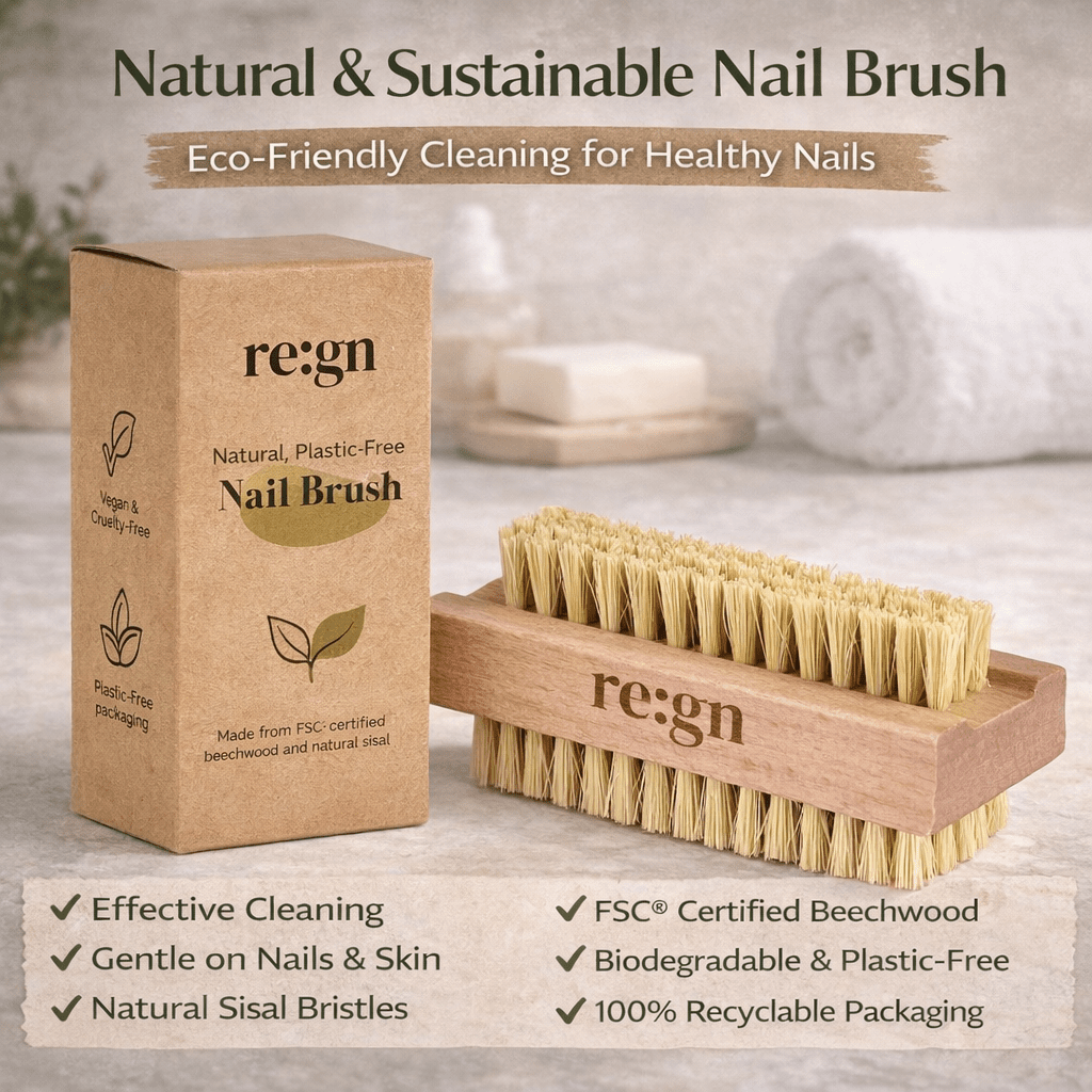 Natural Beechwood Nail Scrubbing Cleansing Brush, Eco Plastic Free Nail Washer - REGN