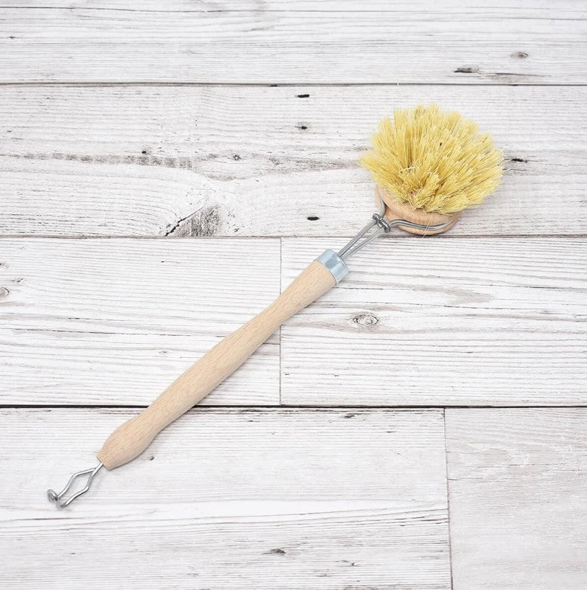 Natural Bristle Wooden Plastic Free Scrubbing Brush For Dishes, Eco Vegan Scrubber - REGN