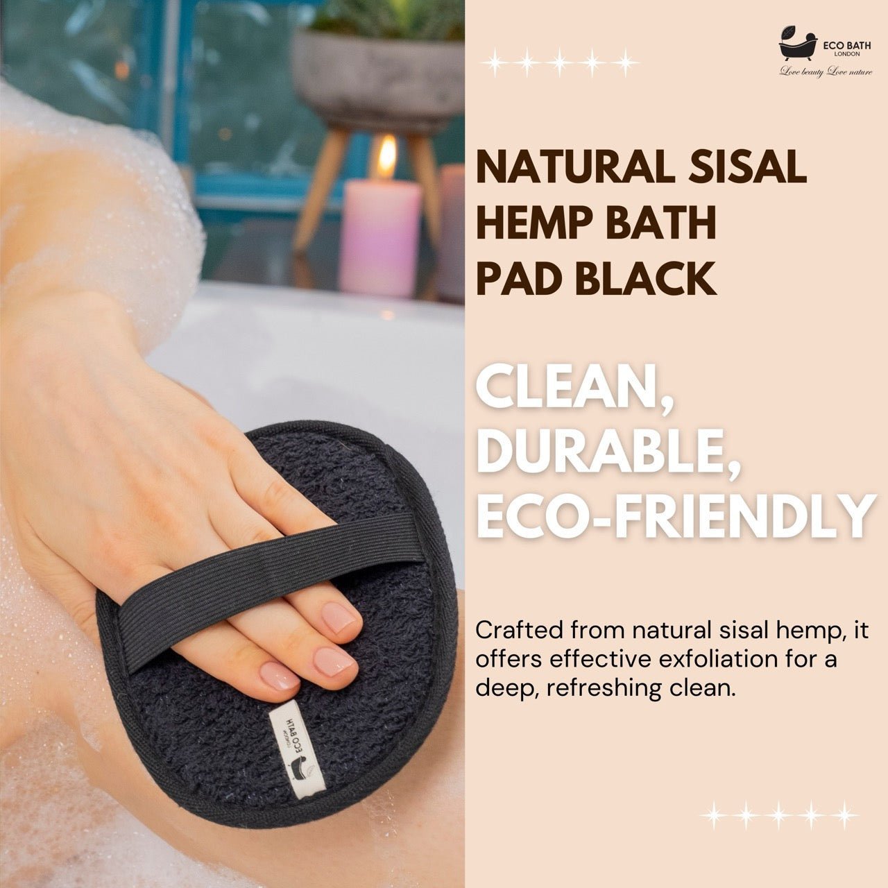 Natural Sisal Hemp Bath Pad Black - REGN