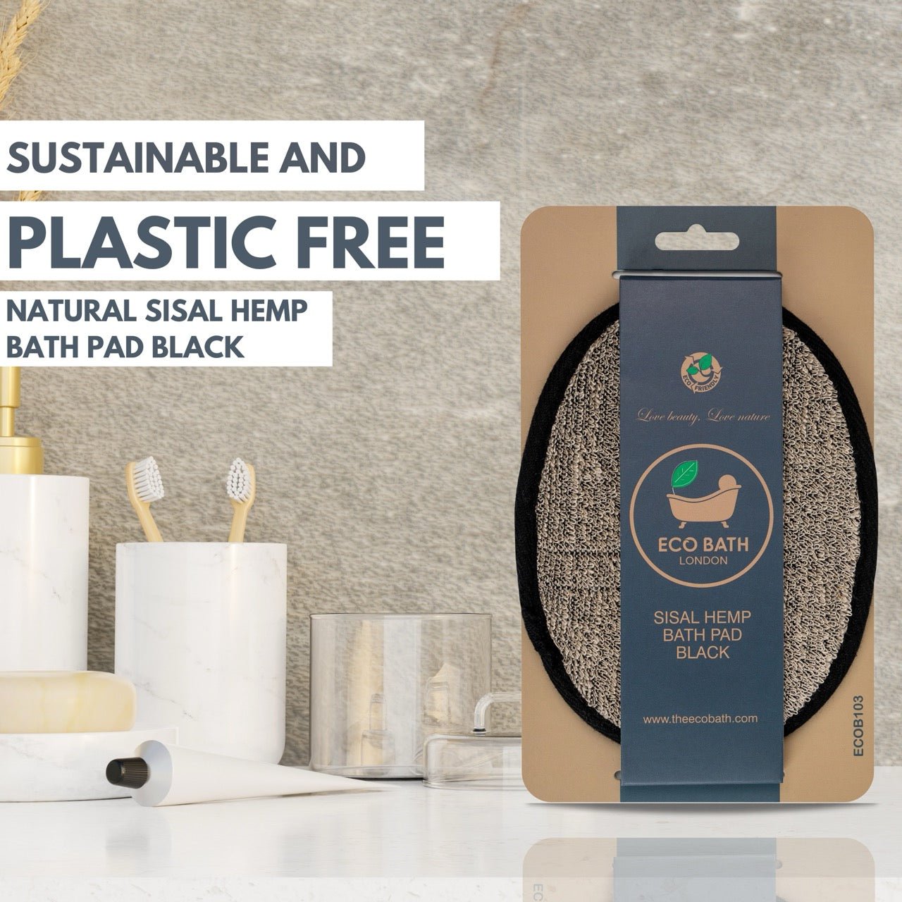 Natural Sisal Hemp Bath Pad Black - REGN