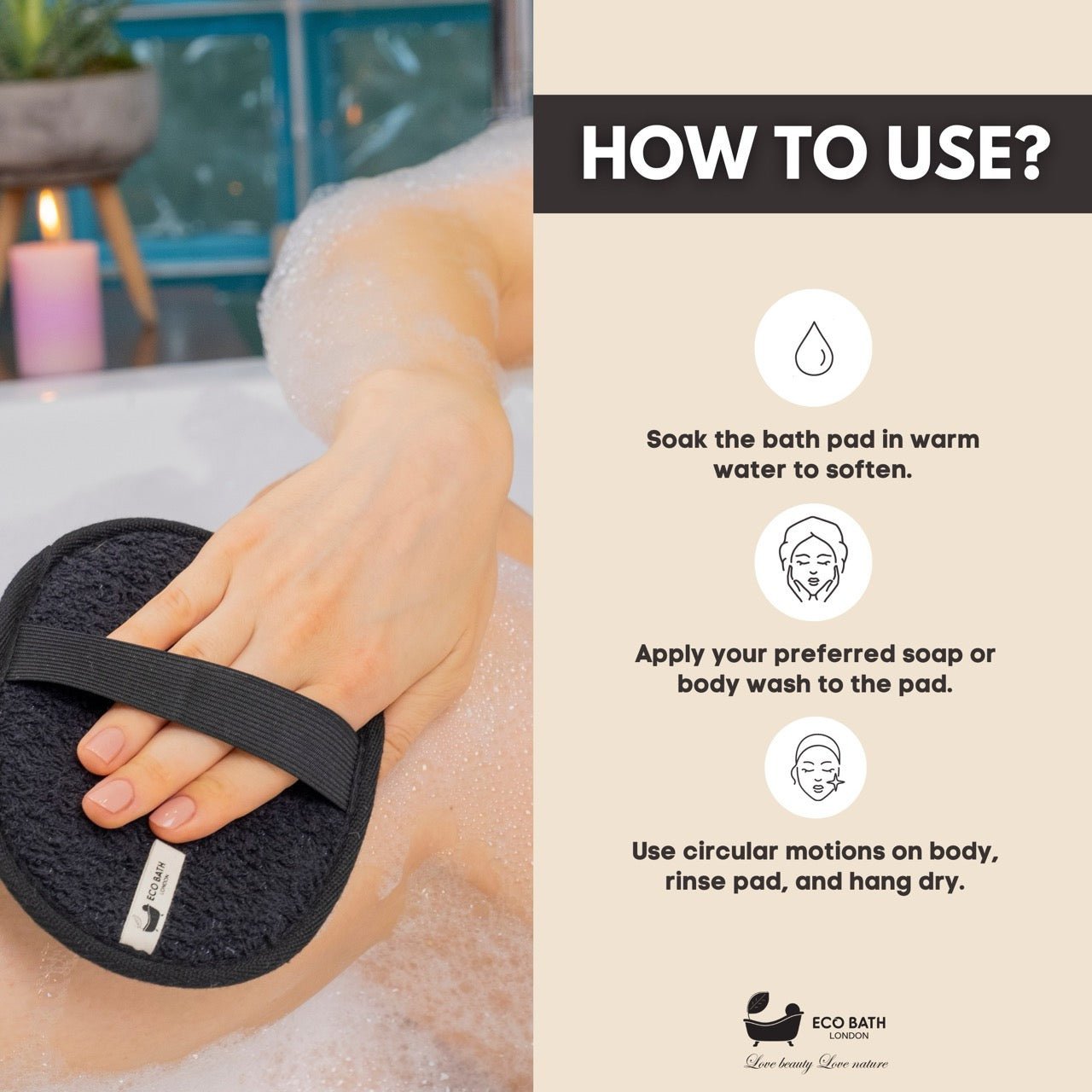 Natural Sisal Hemp Bath Pad Black - REGN