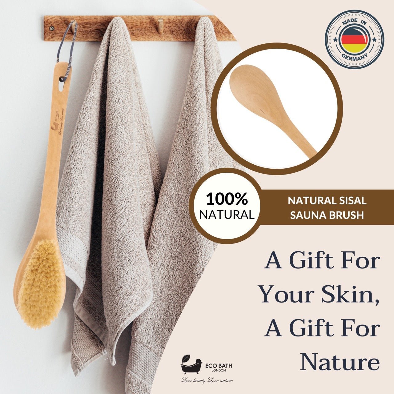 Natural Sisal or Bristle Body Brush for Dry Brushing and Showers - REGN