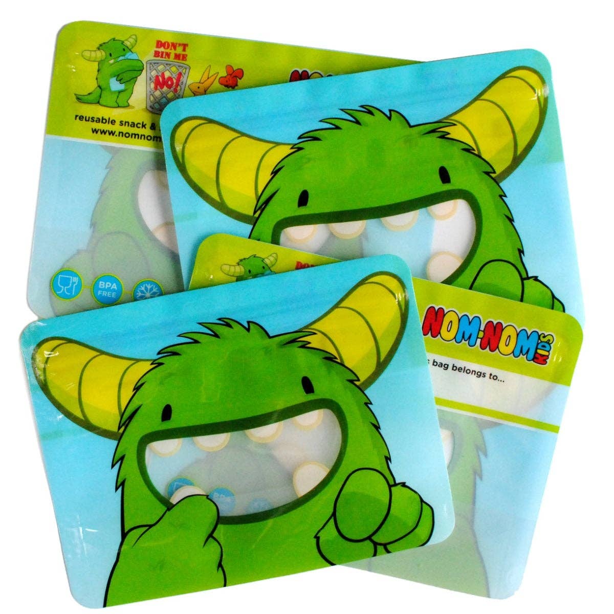 Nom Nom Kids Reusable Monster Sandwich Bags 4 Pack Stand Up Lunch Bags - REGN