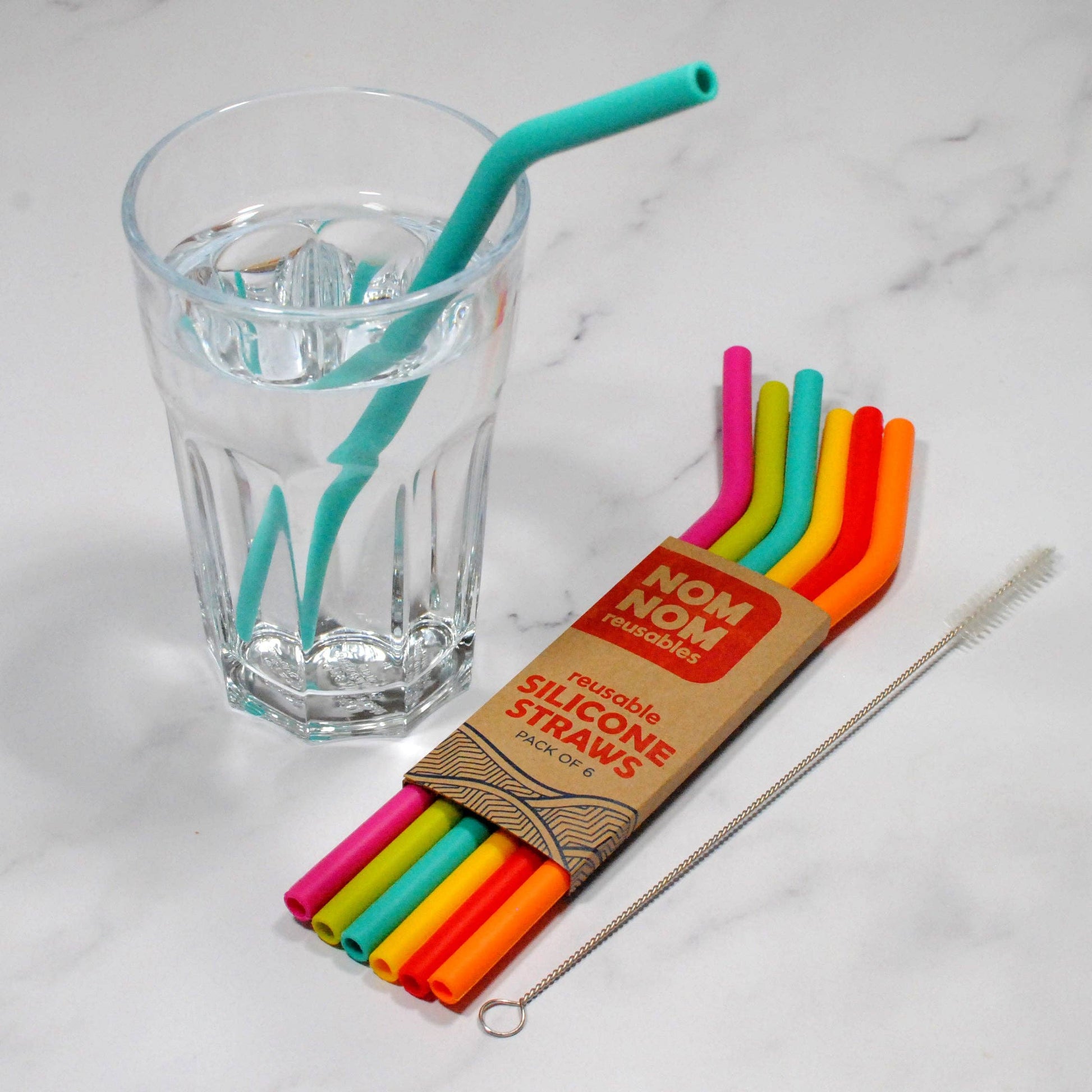 Nom Nom Kids Reusable Silicone Straws Set of 6 with Cleaning Brush - REGN