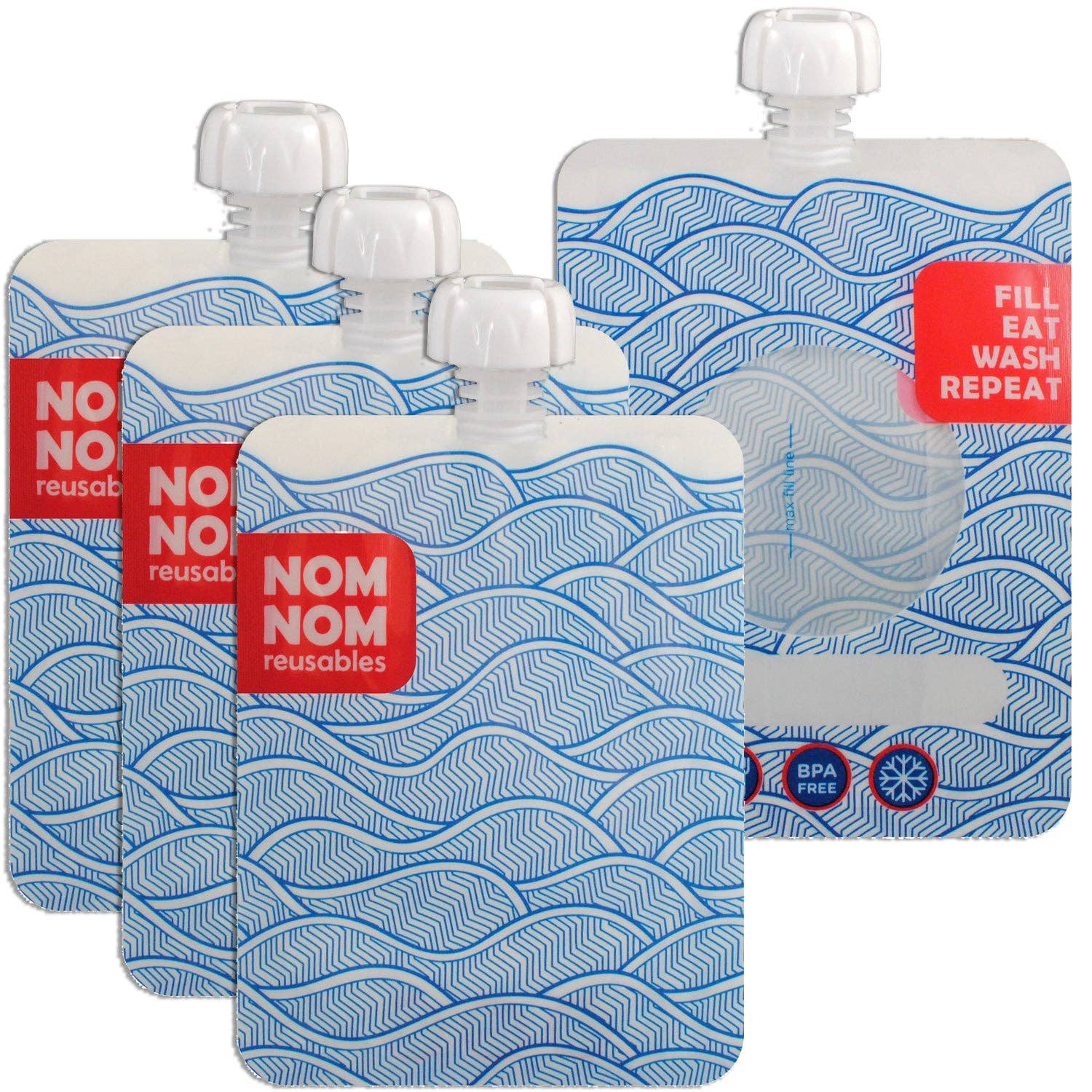 Nom Nom Kids Reusable Yogurt and Smoothie Pouches 4 Pack 250ml - REGN