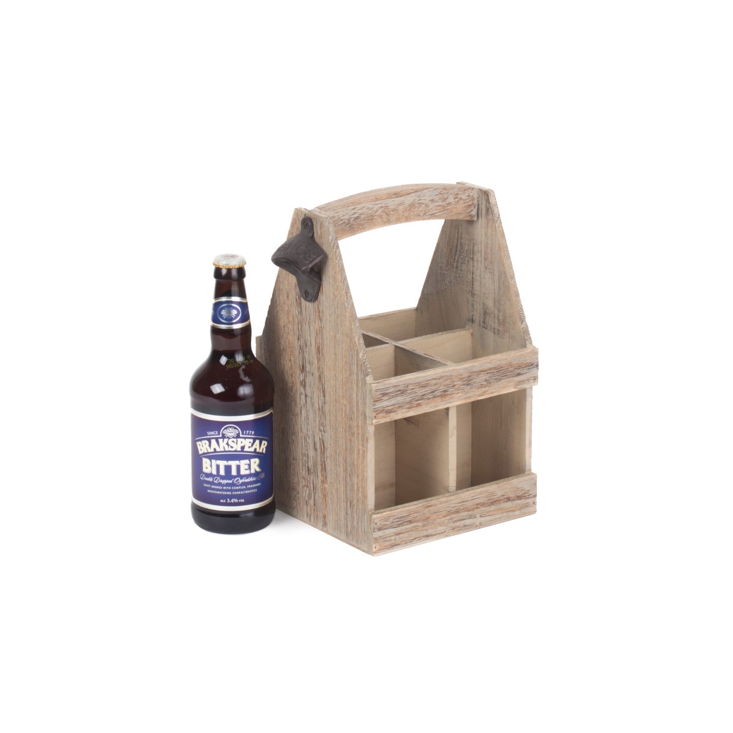Oak Effect 4 Beer Bottle Carrier With Bottle Opener - REGN