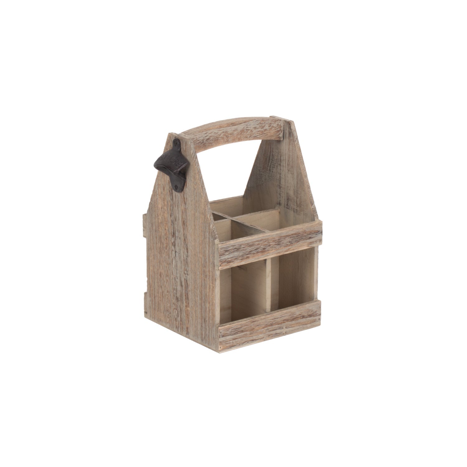 Oak Effect 4 Beer Bottle Carrier With Bottle Opener - REGN