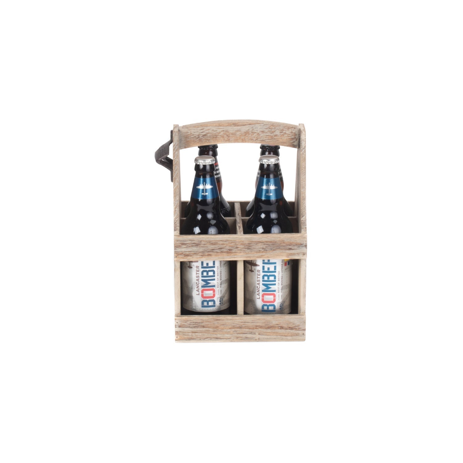 Oak Effect 4 Beer Bottle Carrier With Bottle Opener - REGN