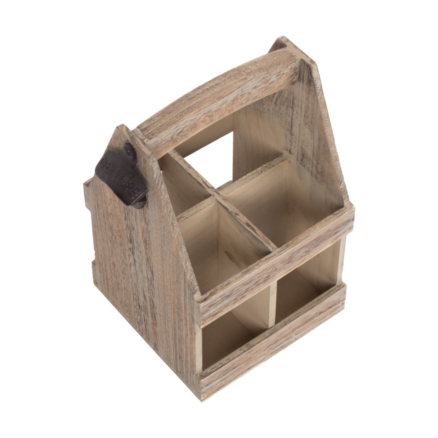 Oak Effect 4 Beer Bottle Carrier With Bottle Opener - REGN