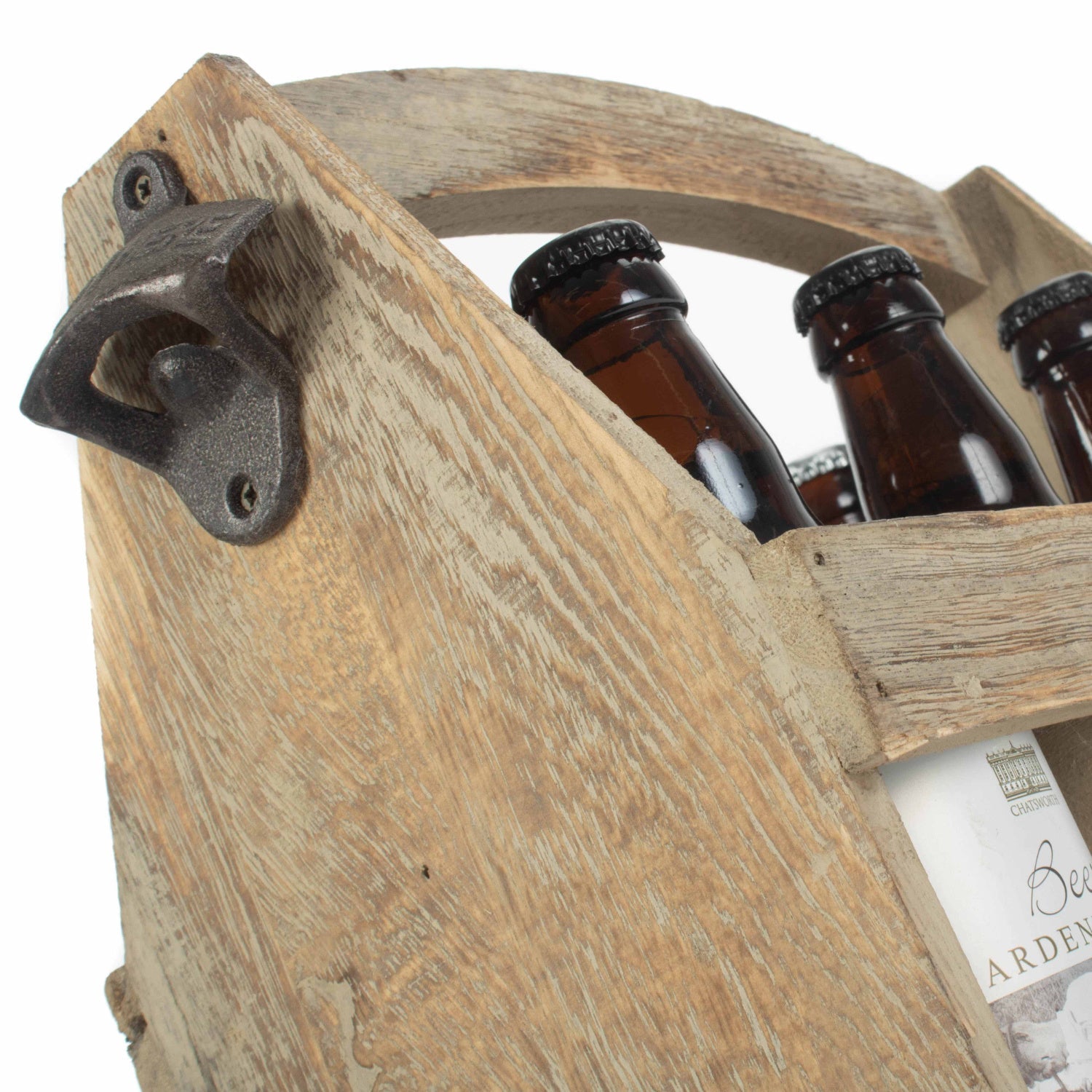 Oak Effect 6 Beer Bottle Carrier With Bottle Opener - REGN