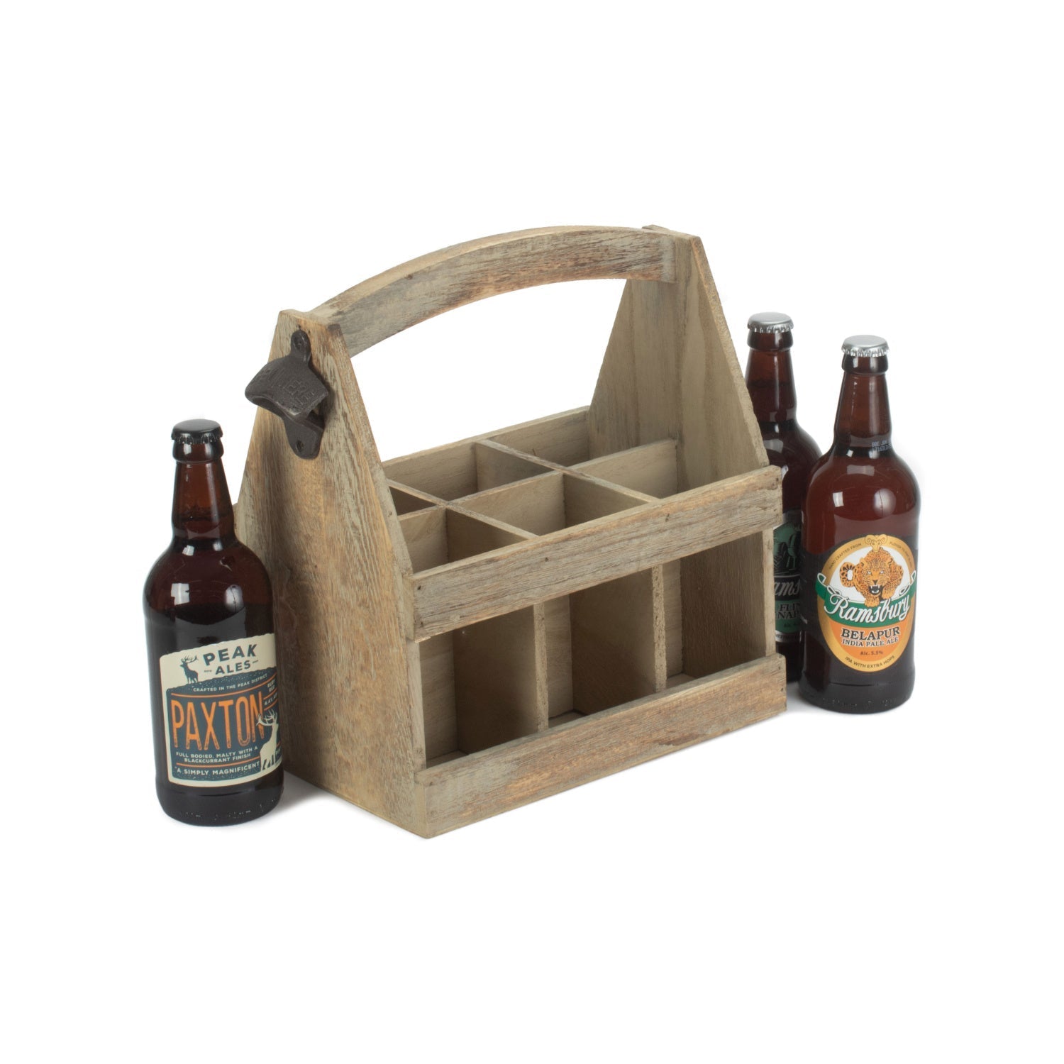 Oak Effect 6 Beer Bottle Carrier With Bottle Opener - REGN