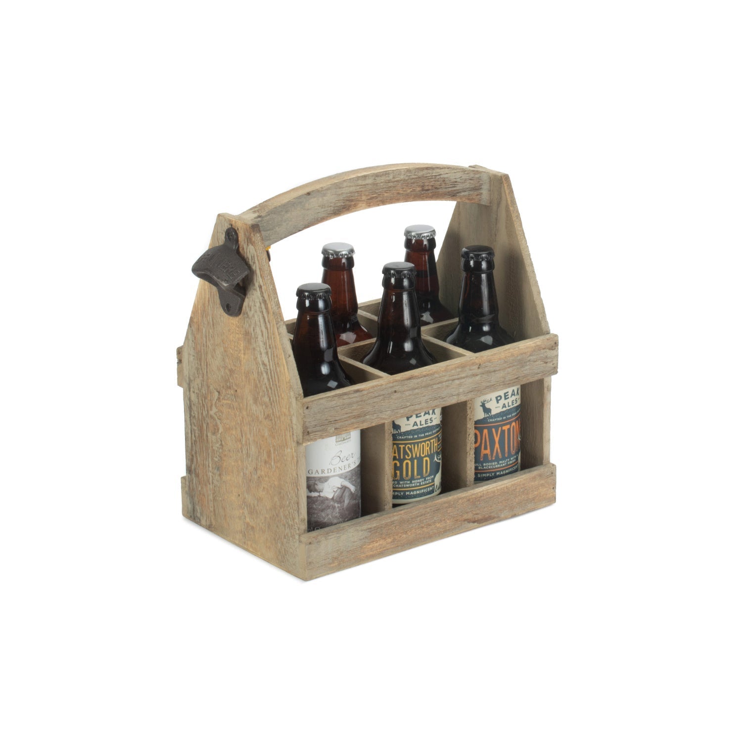Oak Effect 6 Beer Bottle Carrier With Bottle Opener - REGN