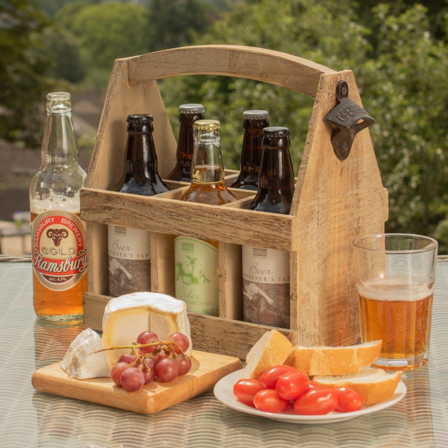 Oak Effect 6 Beer Bottle Carrier With Bottle Opener - REGN