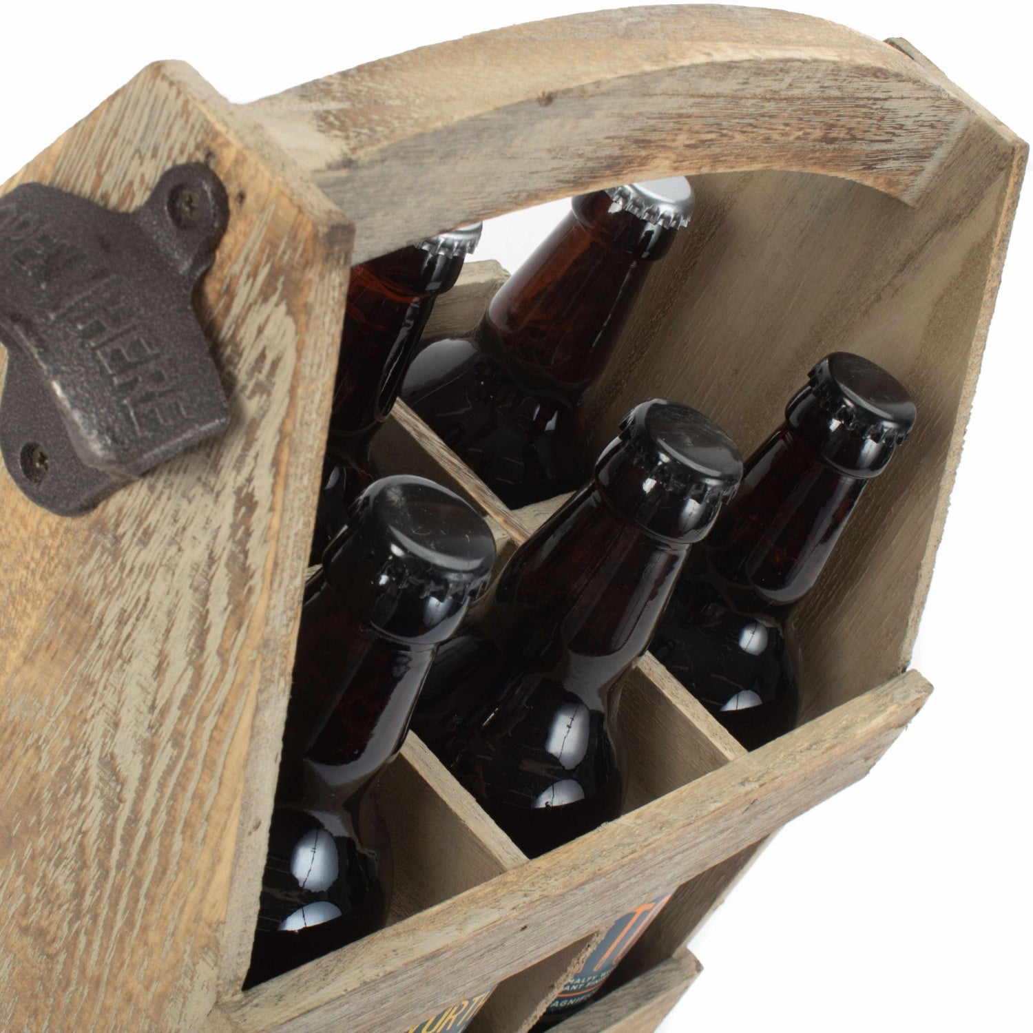 Oak Effect 6 Beer Bottle Carrier With Bottle Opener - REGN