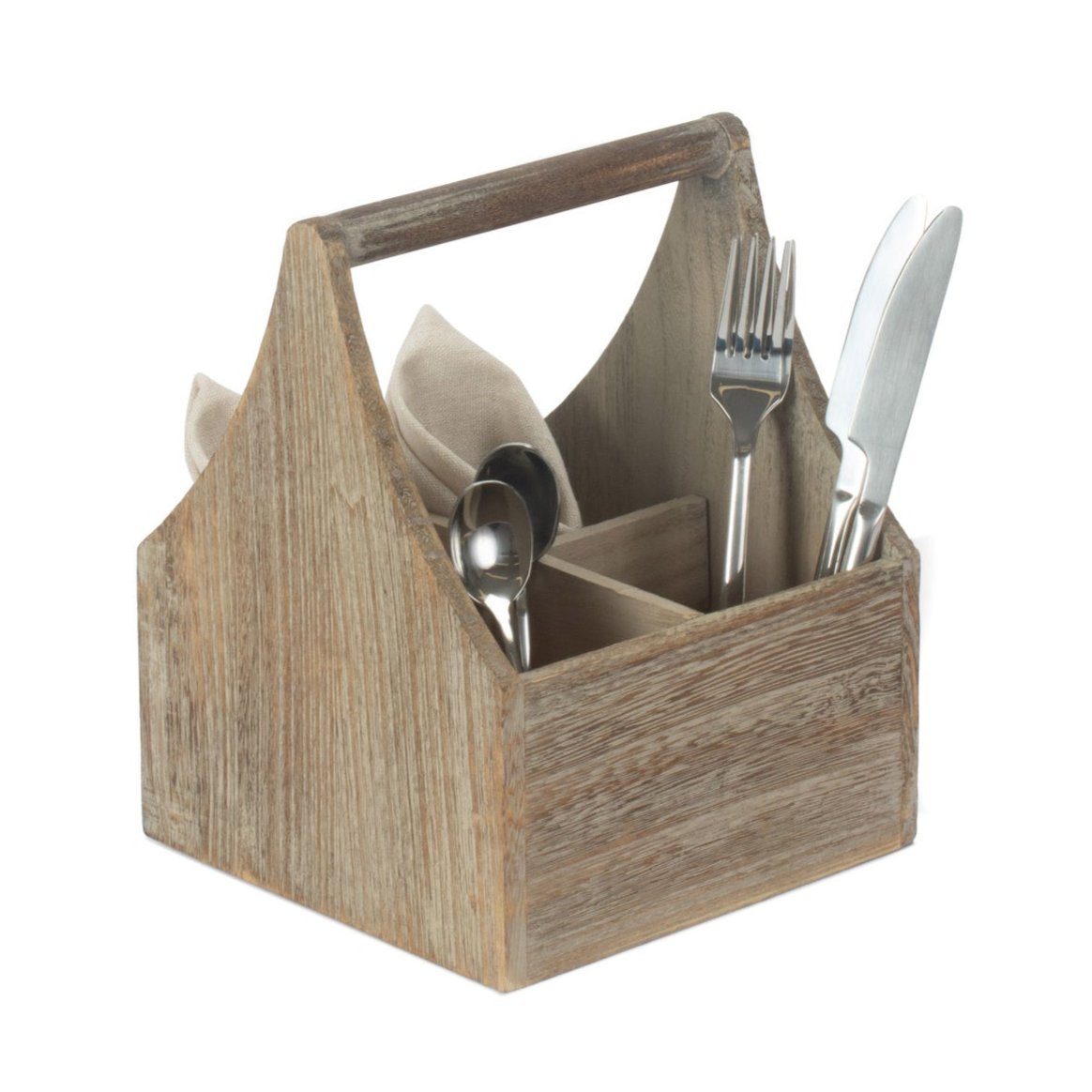 Oak Effect Square 4 Section Cutlery Holder - REGN