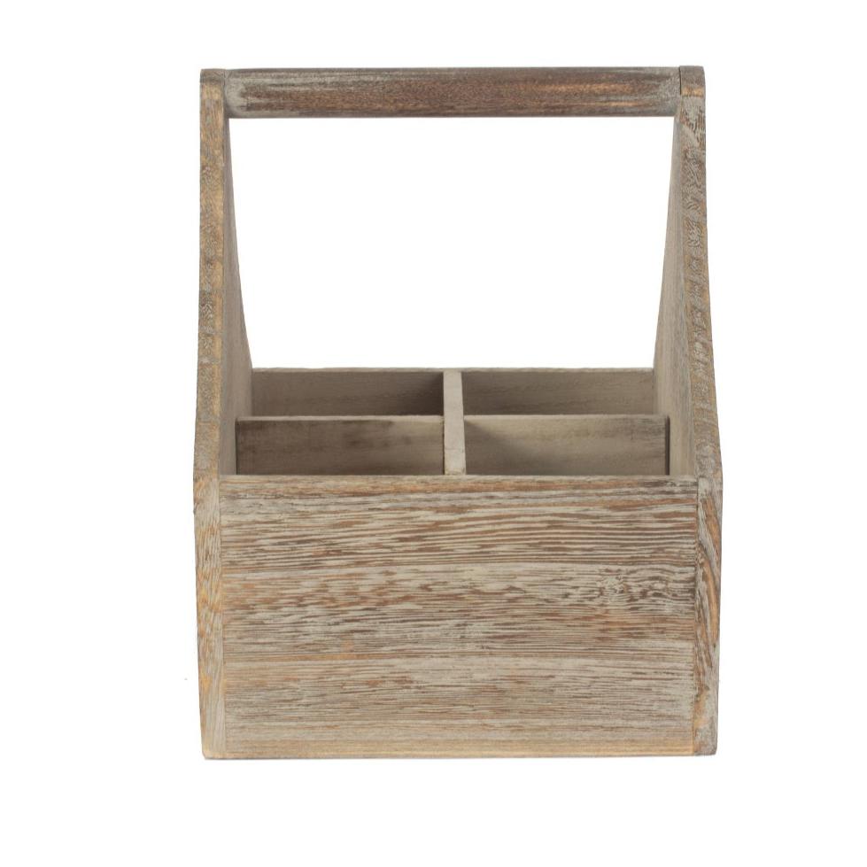 Oak Effect Square 4 Section Cutlery Holder - REGN