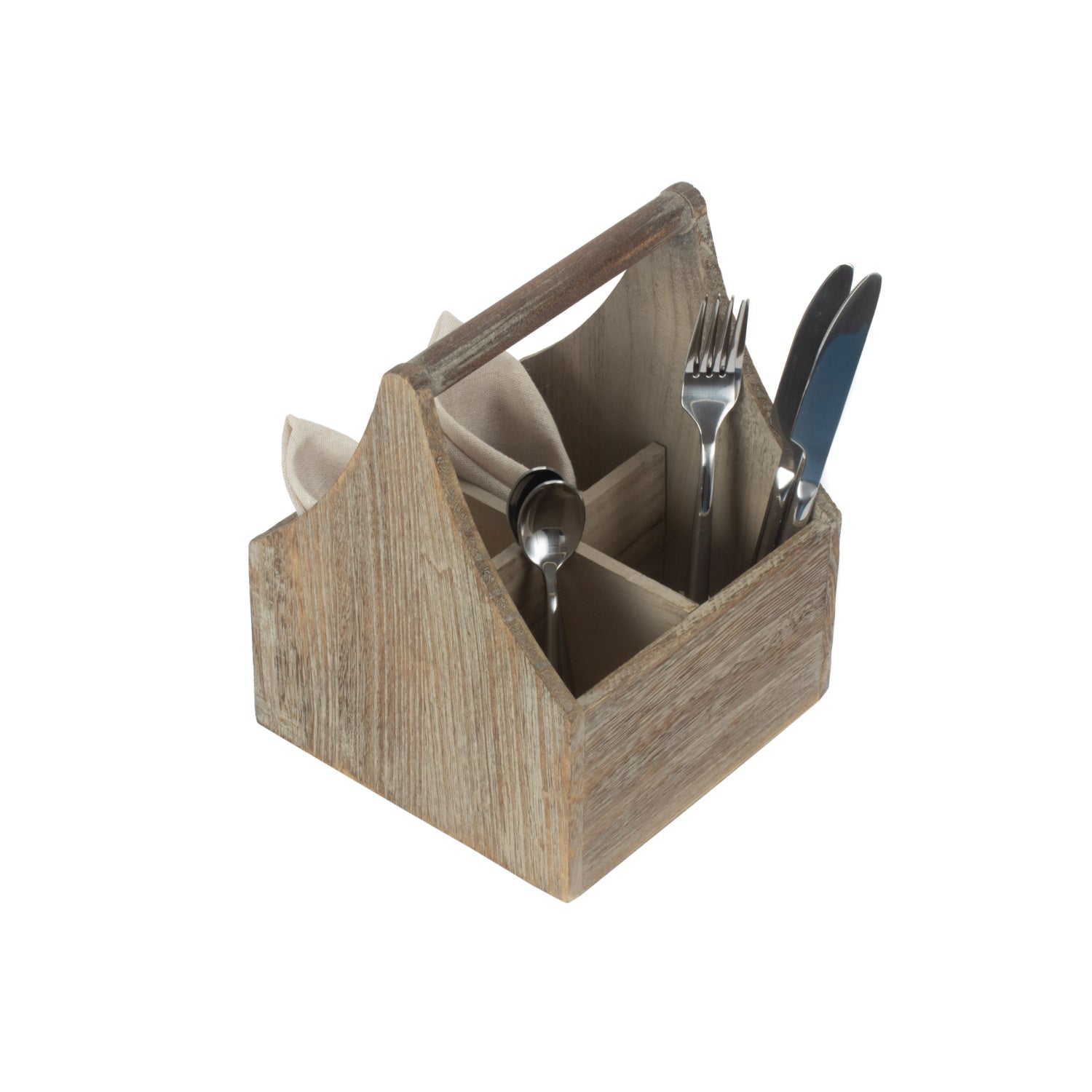 Oak Effect Square 4 Section Cutlery Holder - REGN