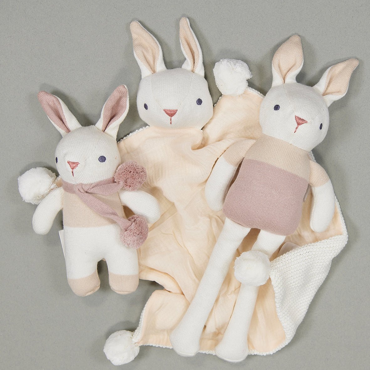 Organic Baby Comforter, Rattle & Doll Set in Cream + Gift Box - REGN