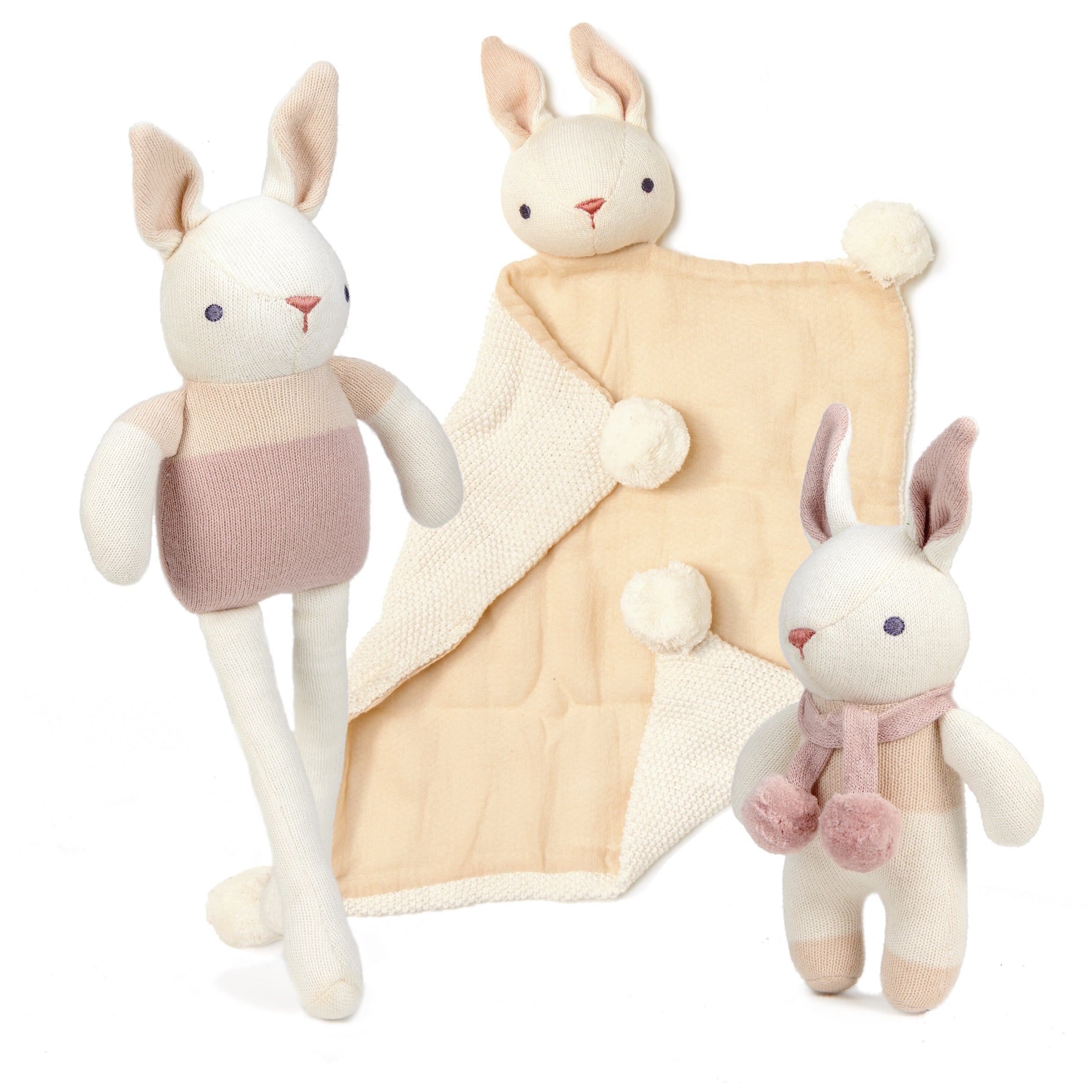 Organic Baby Comforter, Rattle & Doll Set in Cream + Gift Box - REGN