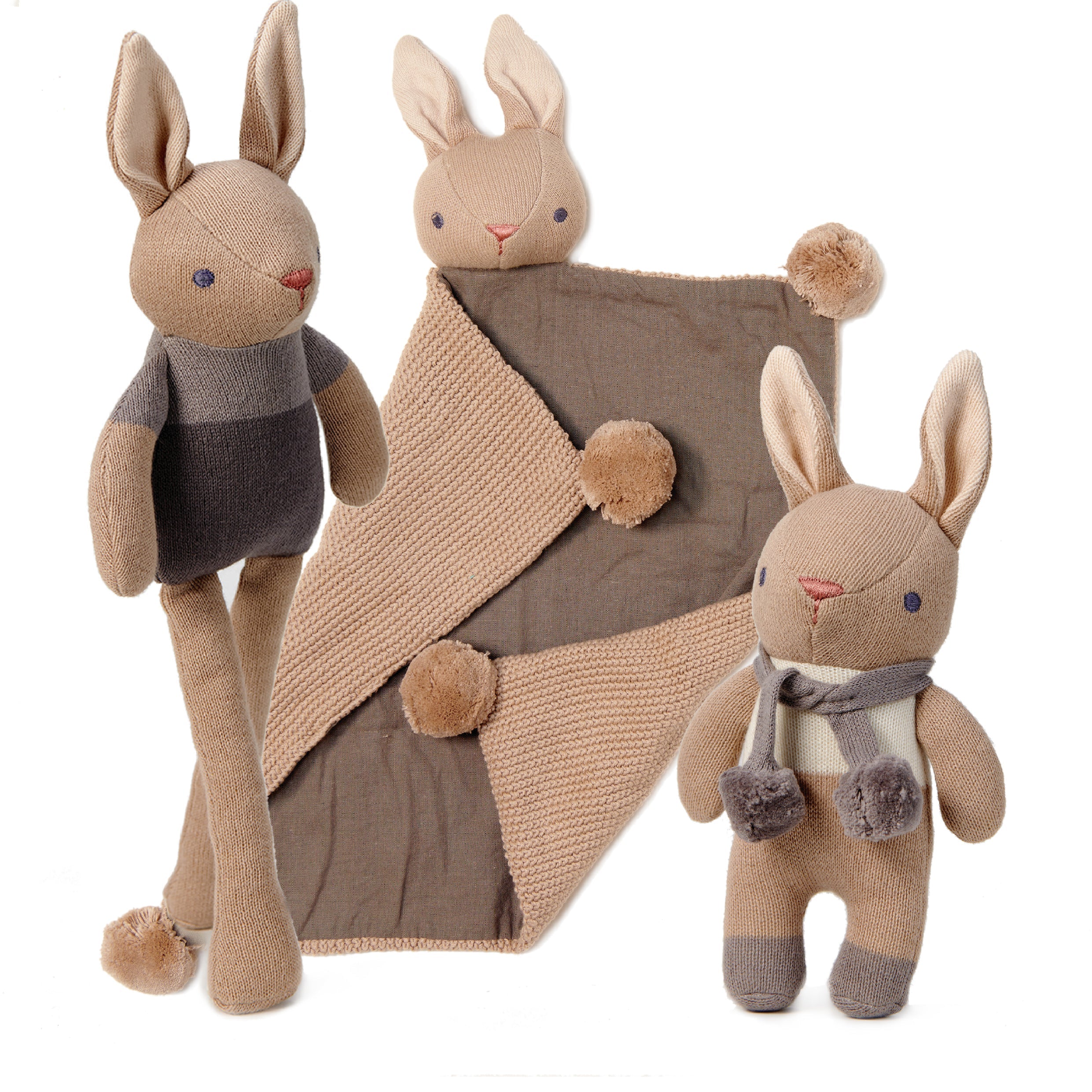 Organic Baby Comforter, Rattle & Doll Set in Taupe + Gift Box - REGN