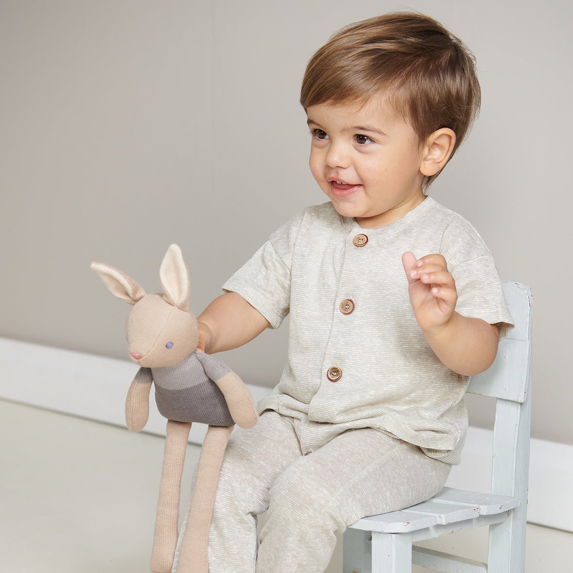 Organic Baby Comforter, Rattle & Doll Set in Taupe + Gift Box - REGN