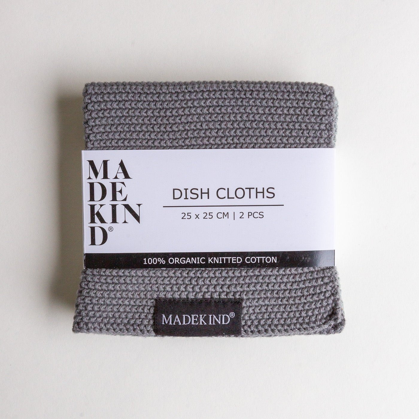 Organic Cotton Knitted Dishcloths, Charcoal Grey - Set of 2 - REGN