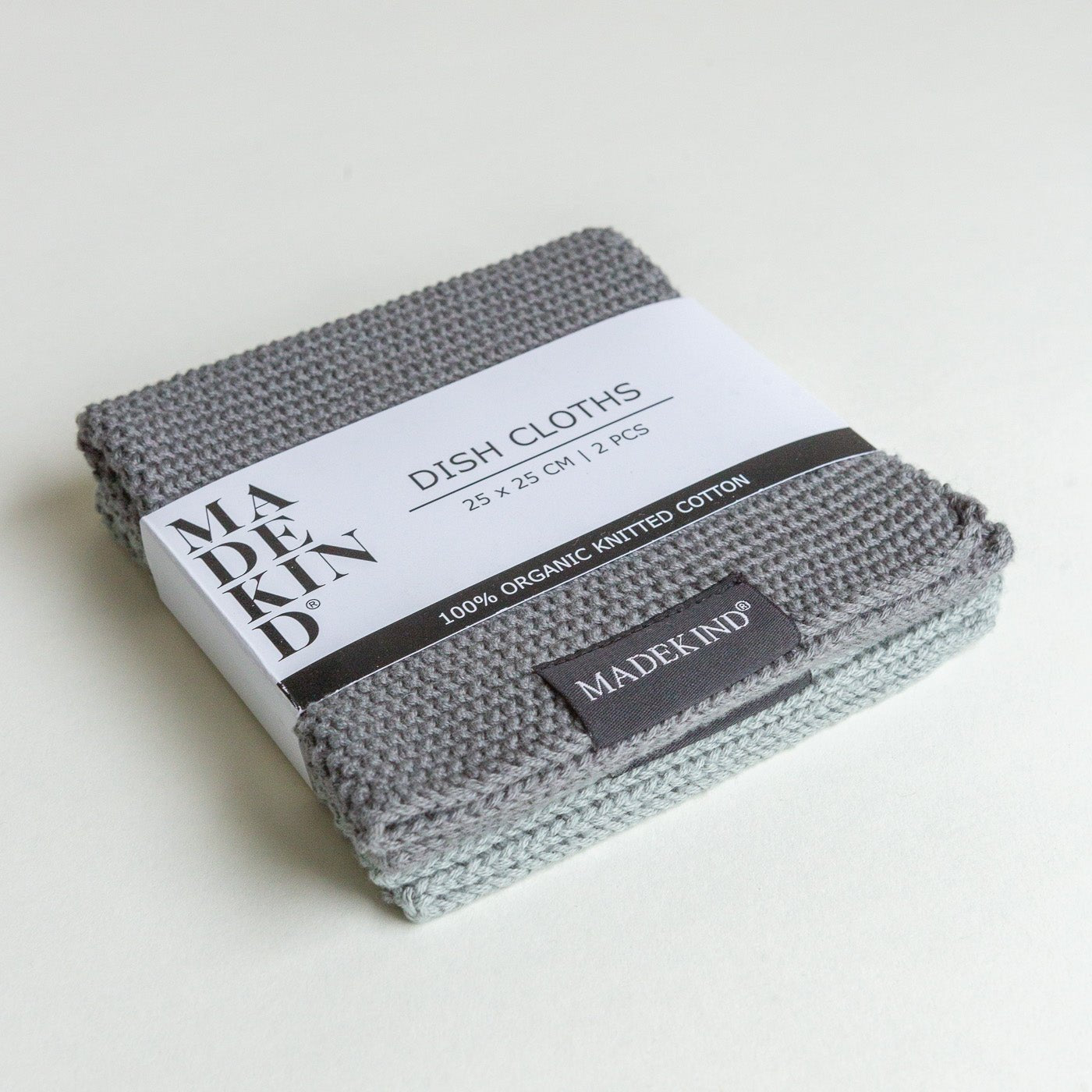 Organic Cotton Knitted Dishcloths, Charcoal Grey - Set of 2 - REGN
