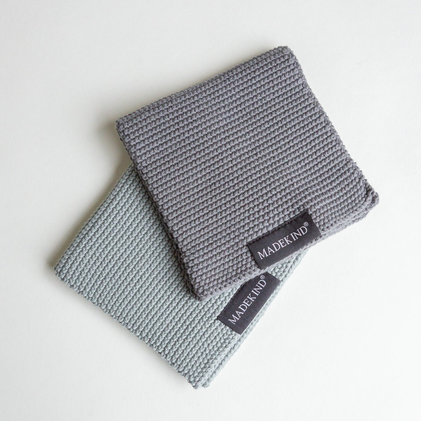 Organic Cotton Knitted Dishcloths, Charcoal Grey - Set of 2 - REGN