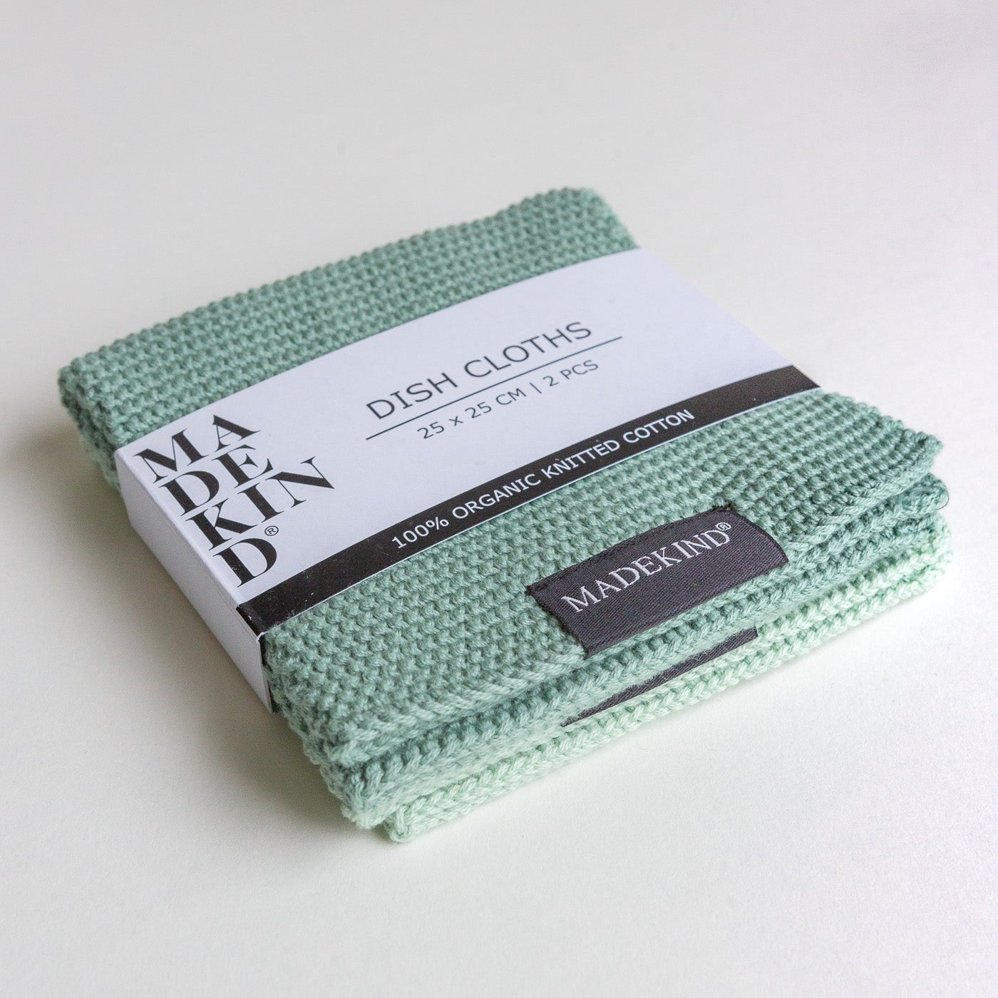 Organic Cotton Knitted Dishcloths, Sage Green - Set of 2 - REGN
