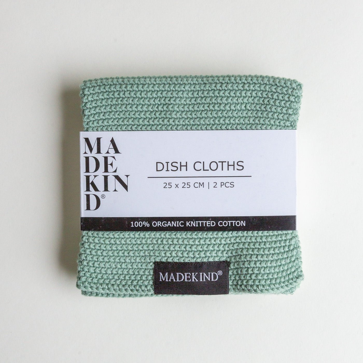 Organic Cotton Knitted Dishcloths, Sage Green - Set of 2 - REGN