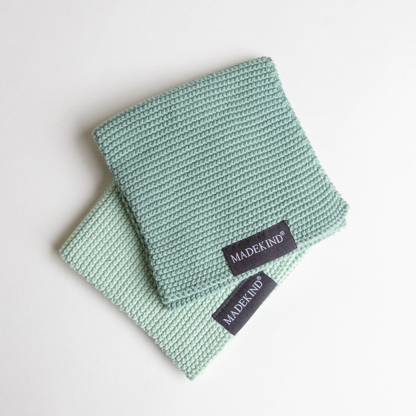 Organic Cotton Knitted Dishcloths, Sage Green - Set of 2 - REGN