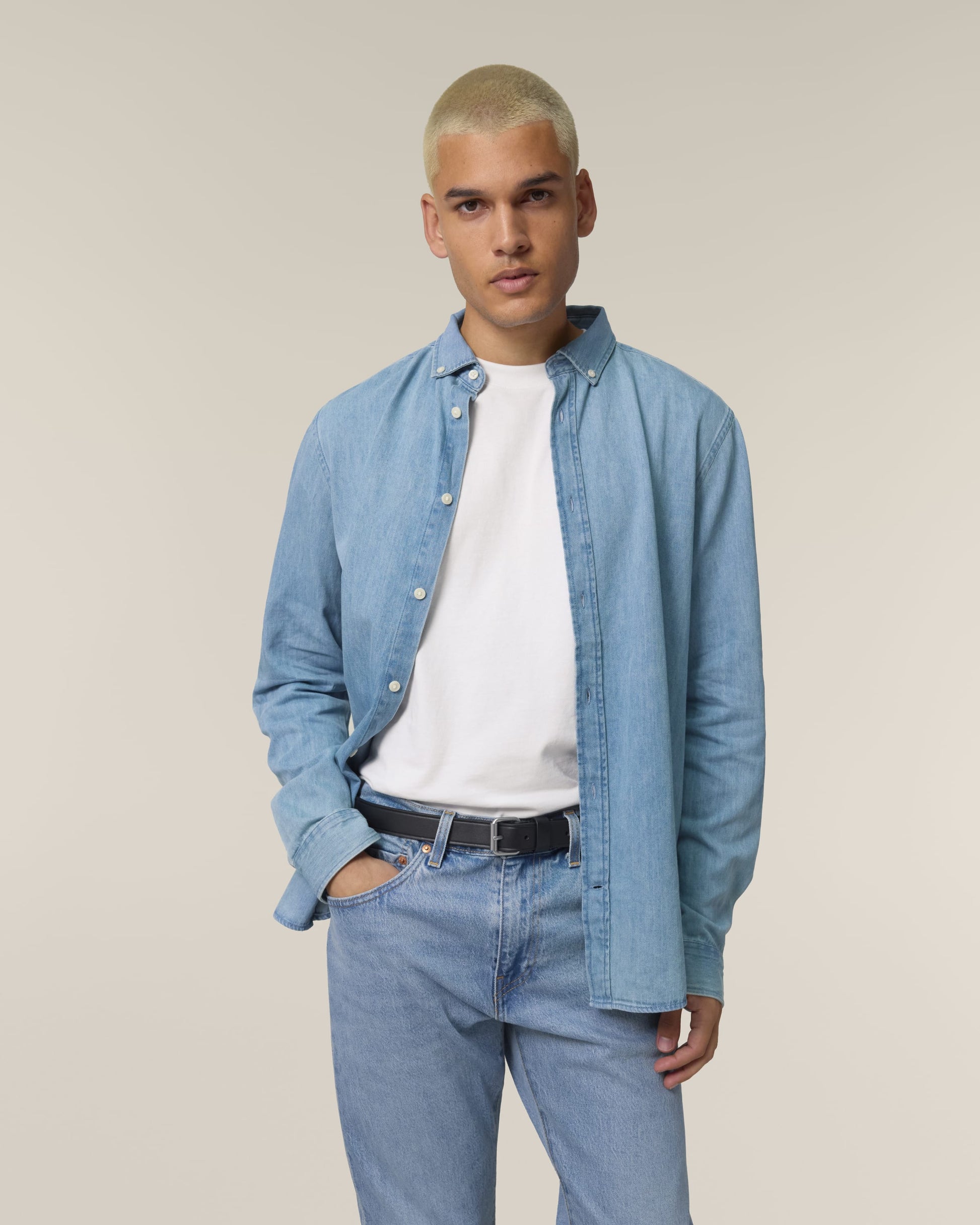 Organic Cotton Long Sleeve Denim Shirt: Mens - REGN