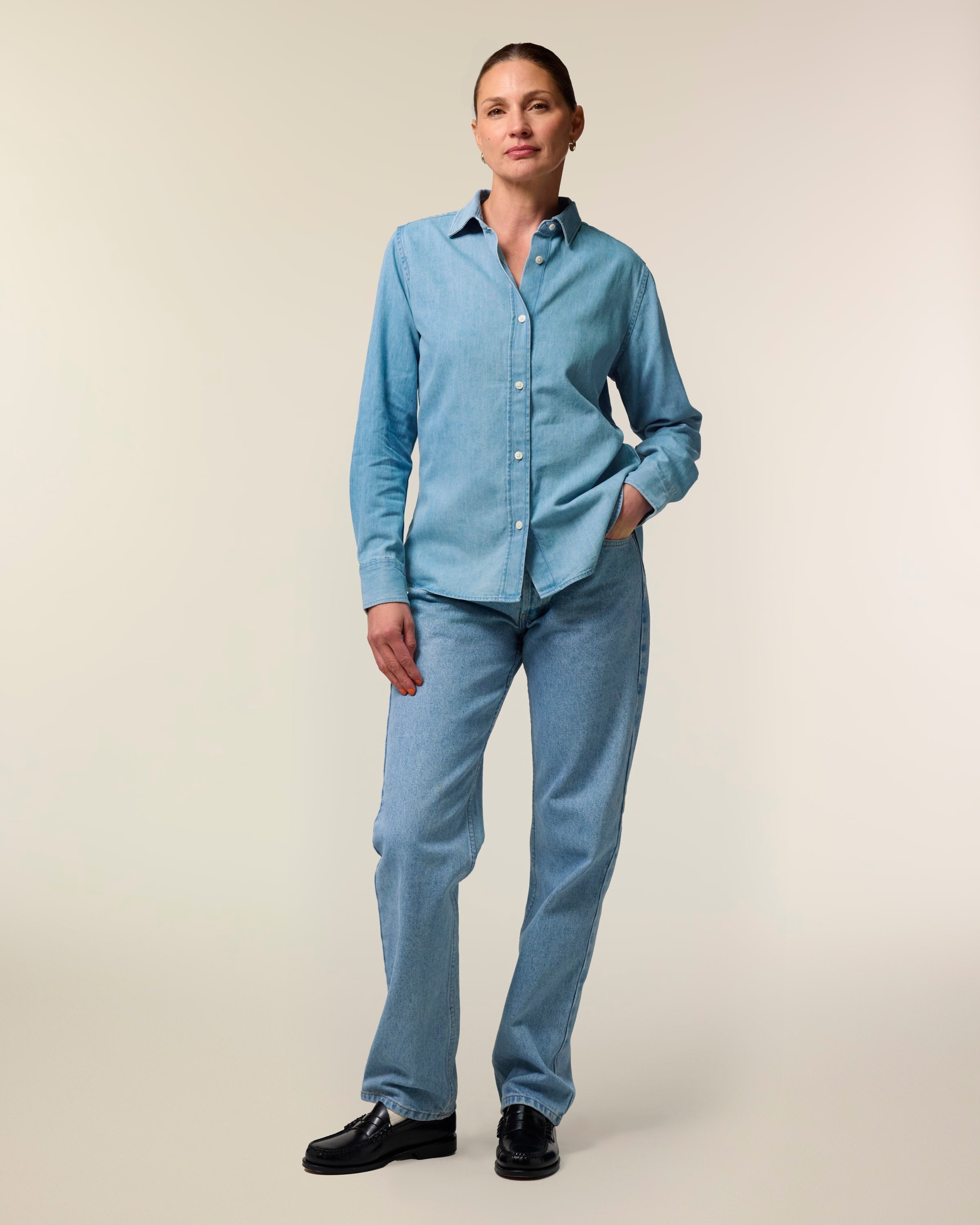 Organic Cotton Long Sleeve Denim Shirt: Womens - REGN