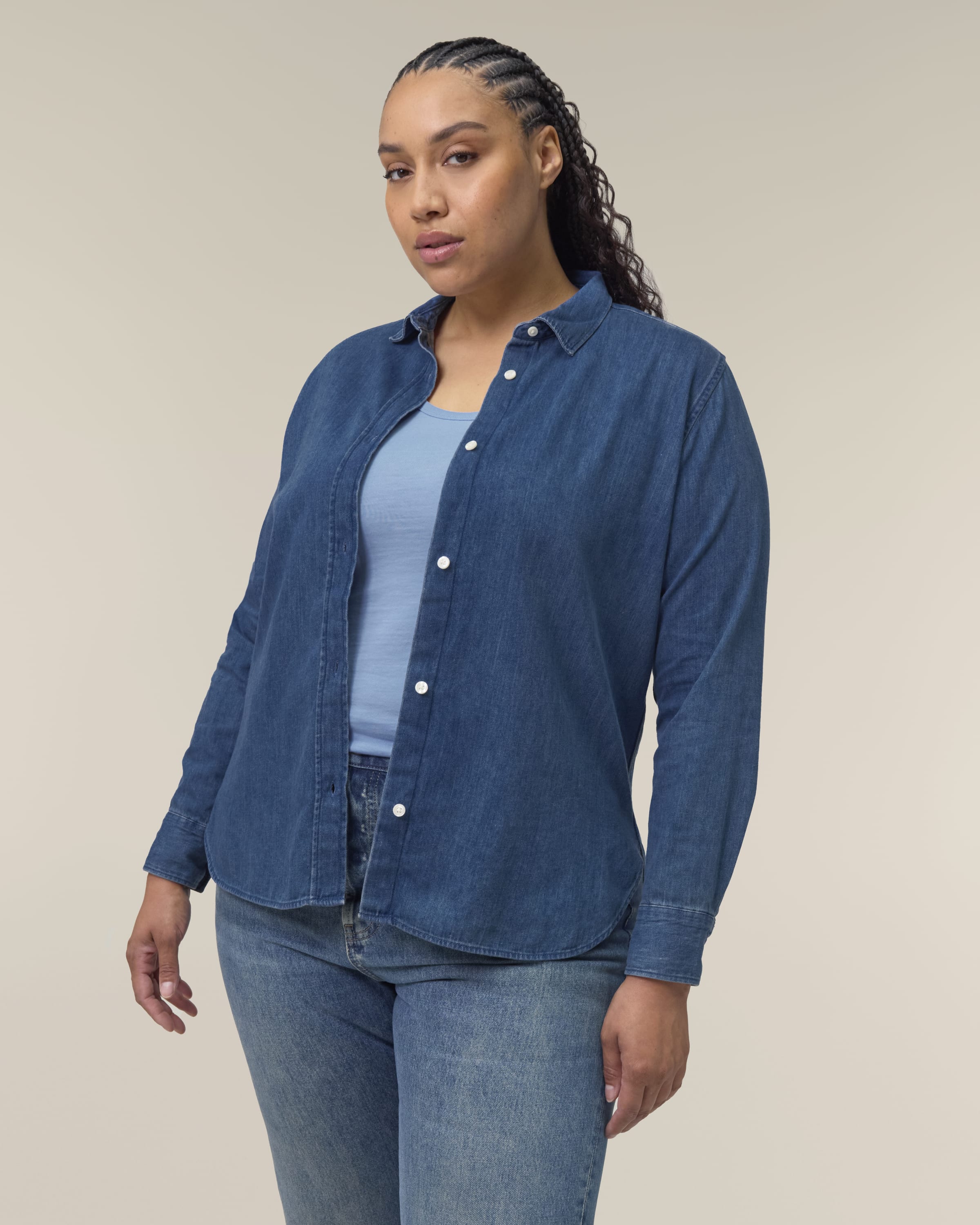 Organic Cotton Long Sleeve Denim Shirt: Womens - REGN