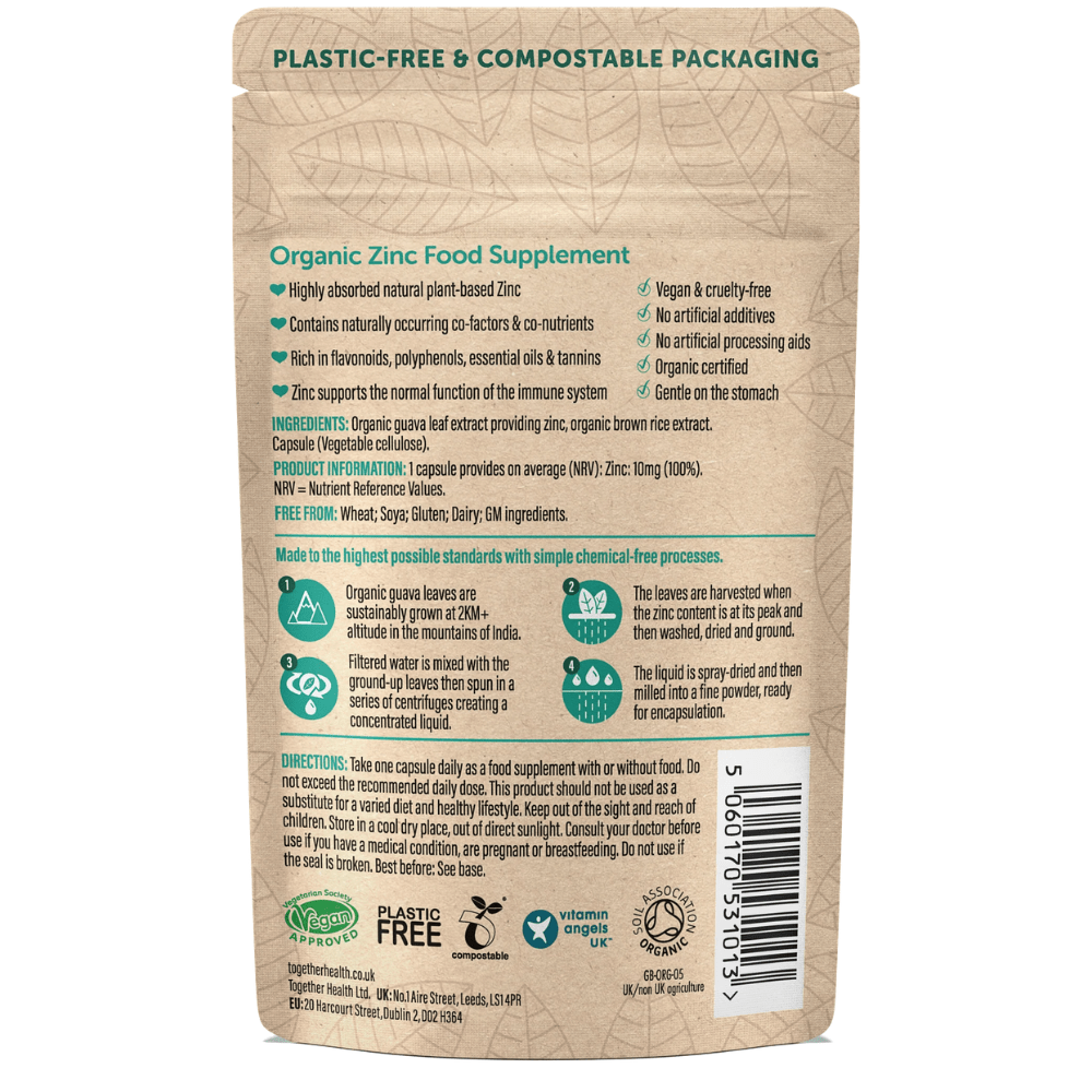 Organic Guava Leaf Zinc Capsules – Soil Association Certified Plant - Based Zinc (30 Capsules) - REGN