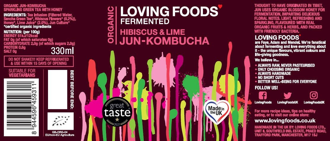 Organic Jun Kombucha Hibiscus + Lime – Unpasteurised Honey Fermented Drink 330ml - REGN