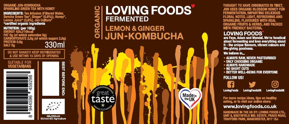 Organic Jun Kombucha Lemon + Ginger – Unpasteurised Honey Fermented Drink 330ml - REGN