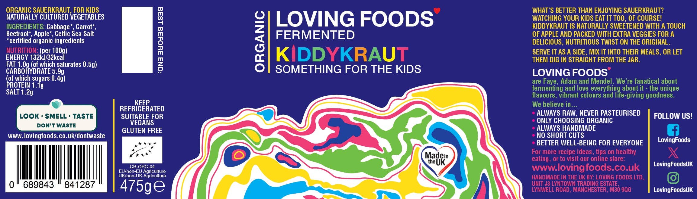 Organic Kiddykraut – Raw Unpasteurised Sauerkraut with Apple & Carrot 475g - REGN