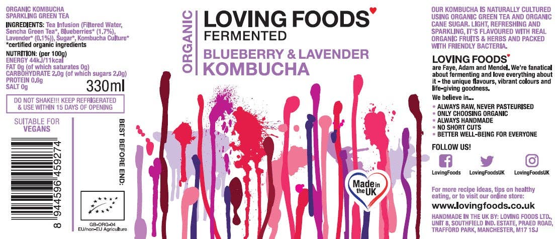 Organic Kombucha Blueberry & Lavender – Unpasteurised Fermented Green Tea 330ml - REGN