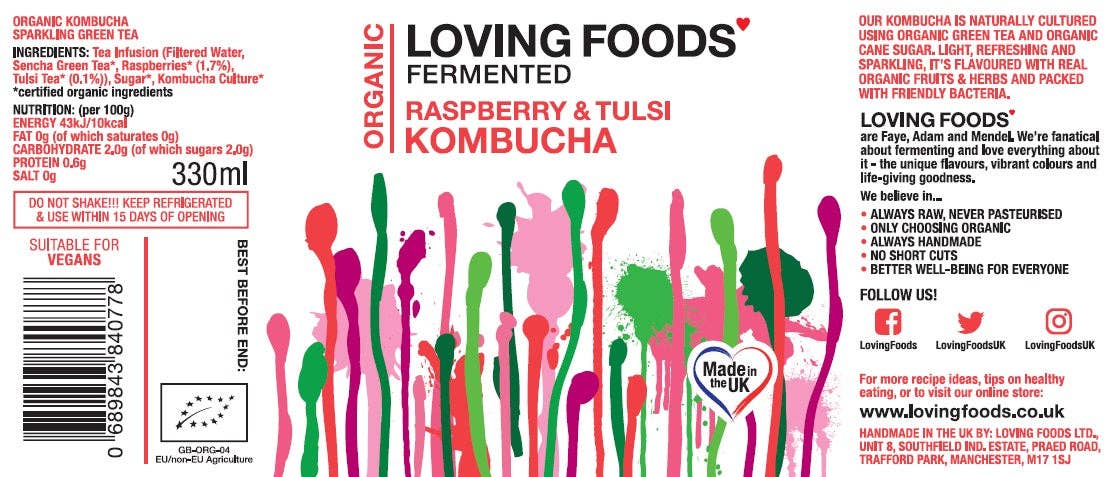 Organic Kombucha Raspberry & Tulsi – Unpasteurised Fermented Green Tea 330ml - REGN